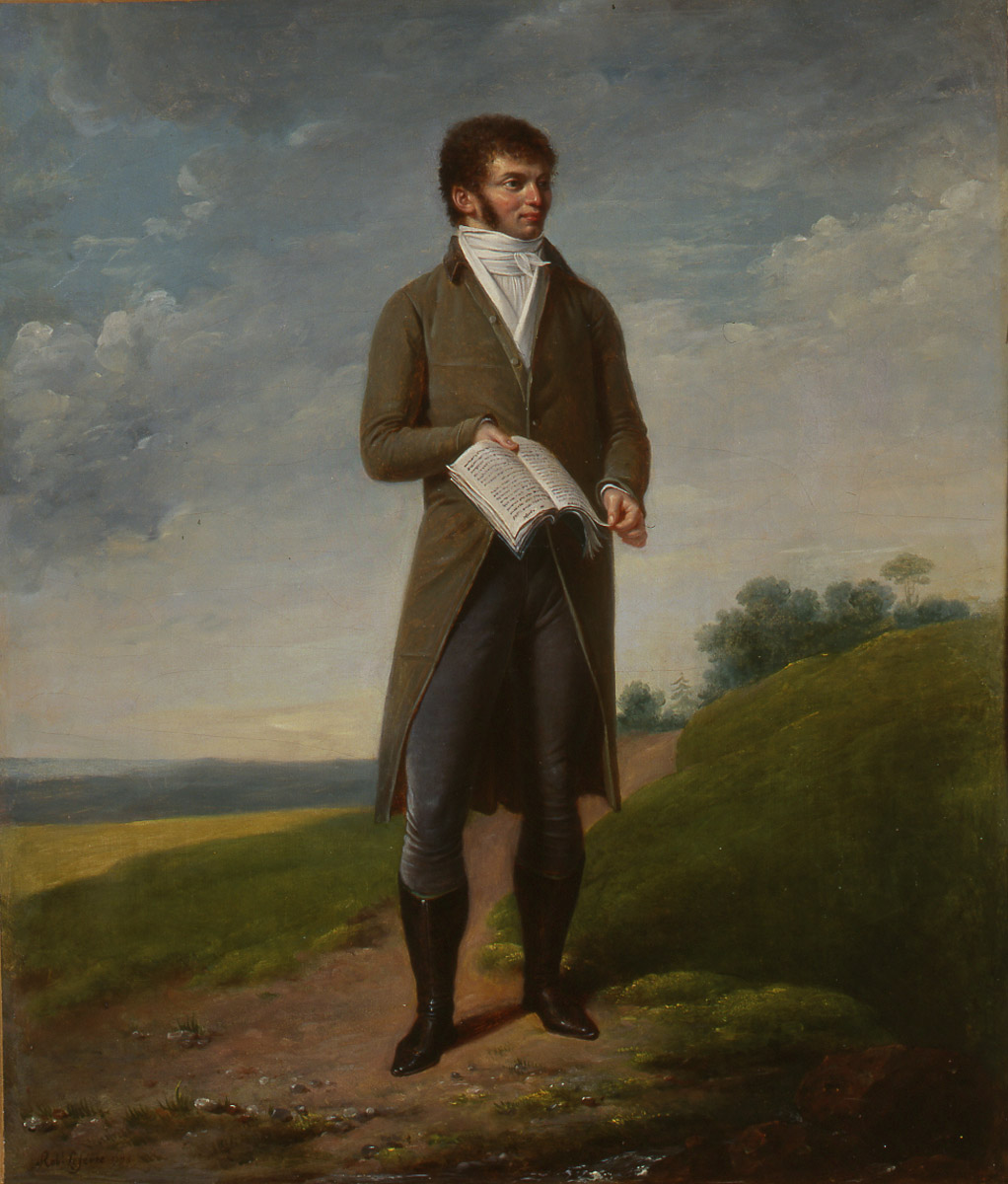 Portrait d'homme dans un paysage tenant un livre ouvert_0
